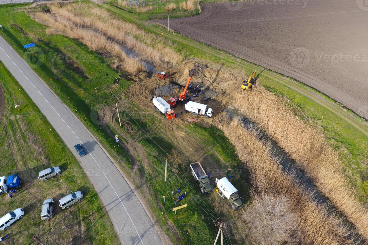 Repair of the gas pipeline section passing through the water cha photo