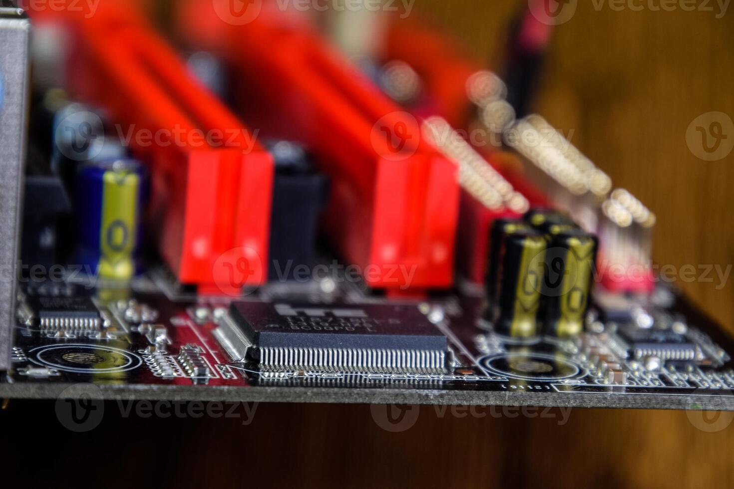 Electronic board with electrical components. Electronics of computer equipment photo