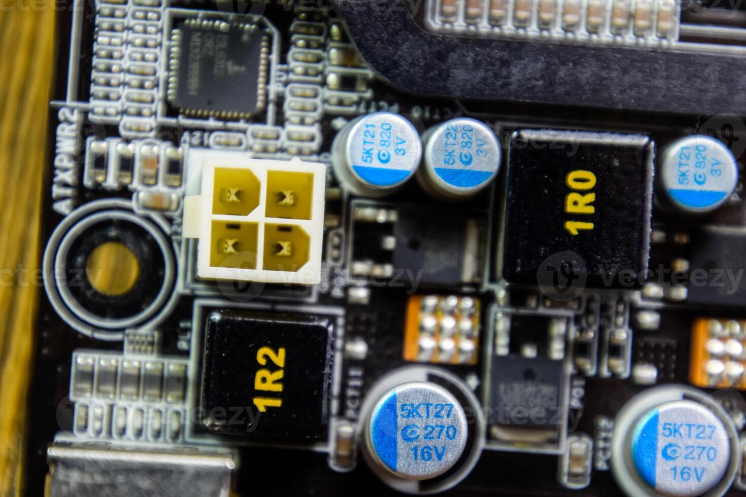 Electronic board with electrical components. Electronics of computer equipment photo