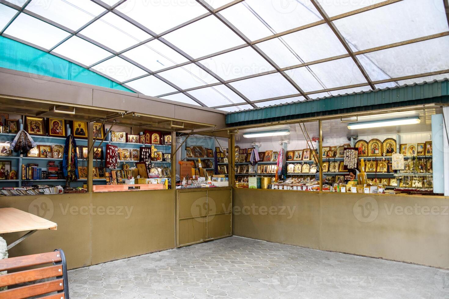 A church shop. Sale of icons and accessories of Christian attributes. photo