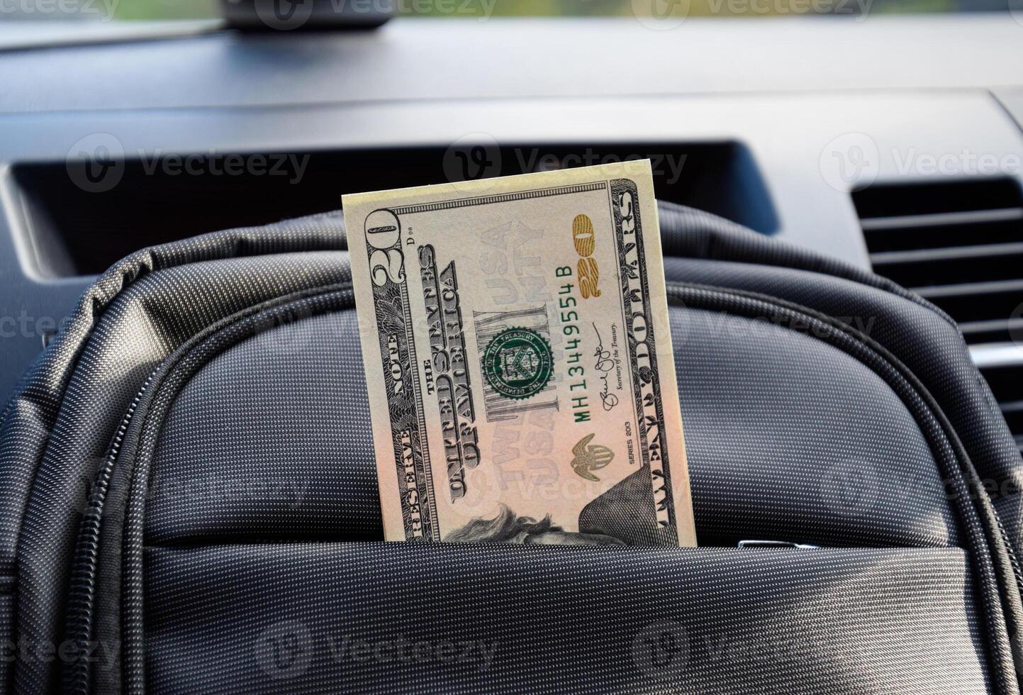 Dollars in the pocket of the bag. American Money photo