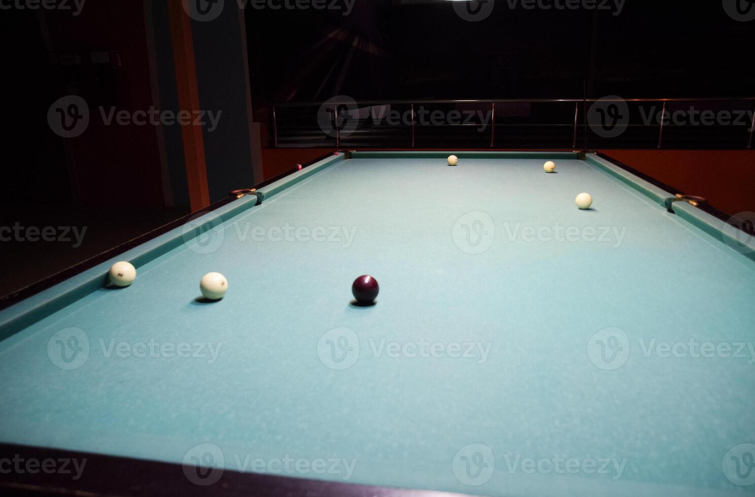 Billiards, billiard table. Balls on the billiard table. photo