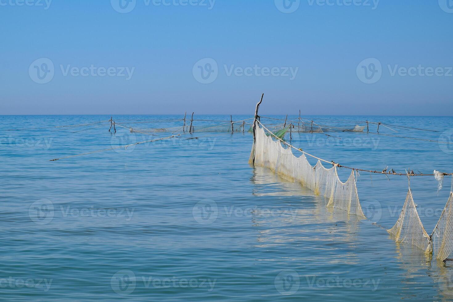 Fishing nets set in the sea. Fishing nets photo