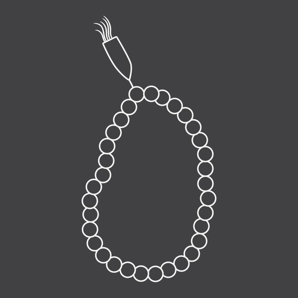 Beaded necklace on black and white or grayscale color background for Islamic Ramadan Kareem Pray Activity. Vector illustration in flat style