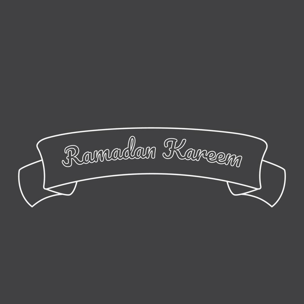 Isolated ribbon with text for ramadan kareem. Vector illustration Banner in Black and White or Grayscale Color Background.