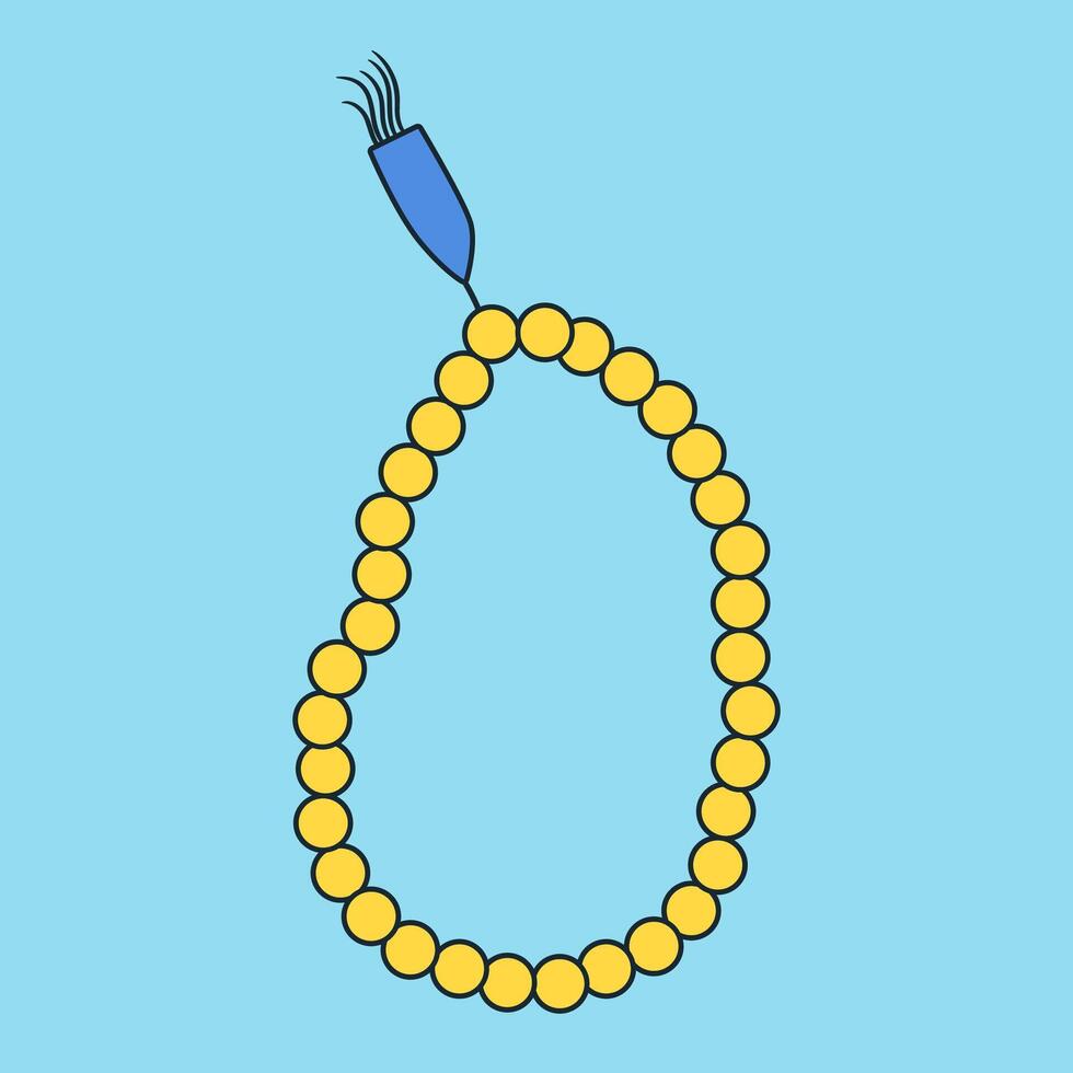 Beaded necklace on blue background for Islamic Ramadan Kareem Pray Activity. Vector illustration in flat style