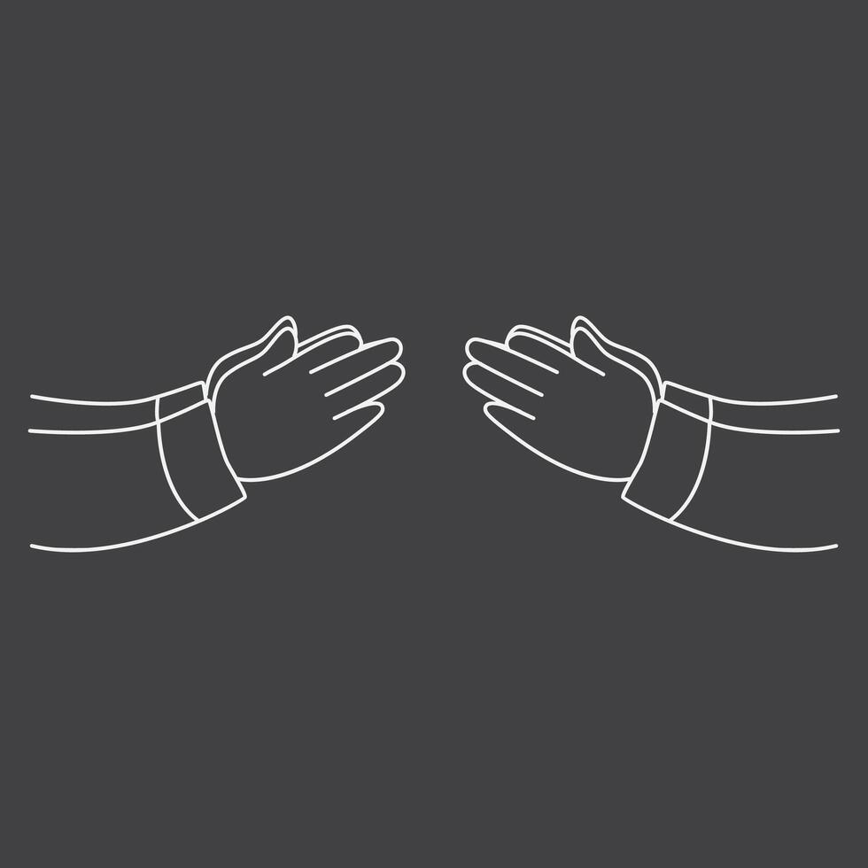 Two hands clapping isolated on black and white or grayscale background. two hands reaching out to each other in islamic gesture tradition. Vector illustration in flat style.