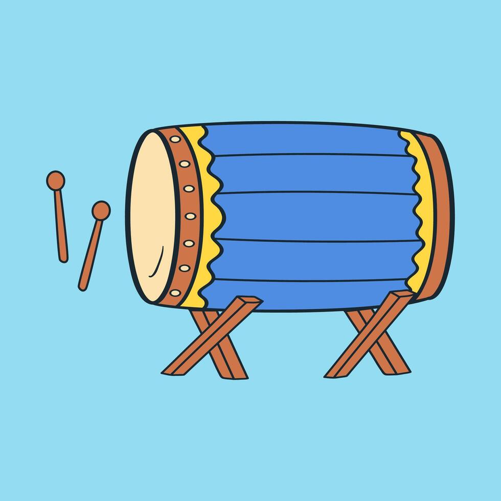 un tambor y un par de tambores llamado Bedug en Indonesia en un azul antecedentes vector