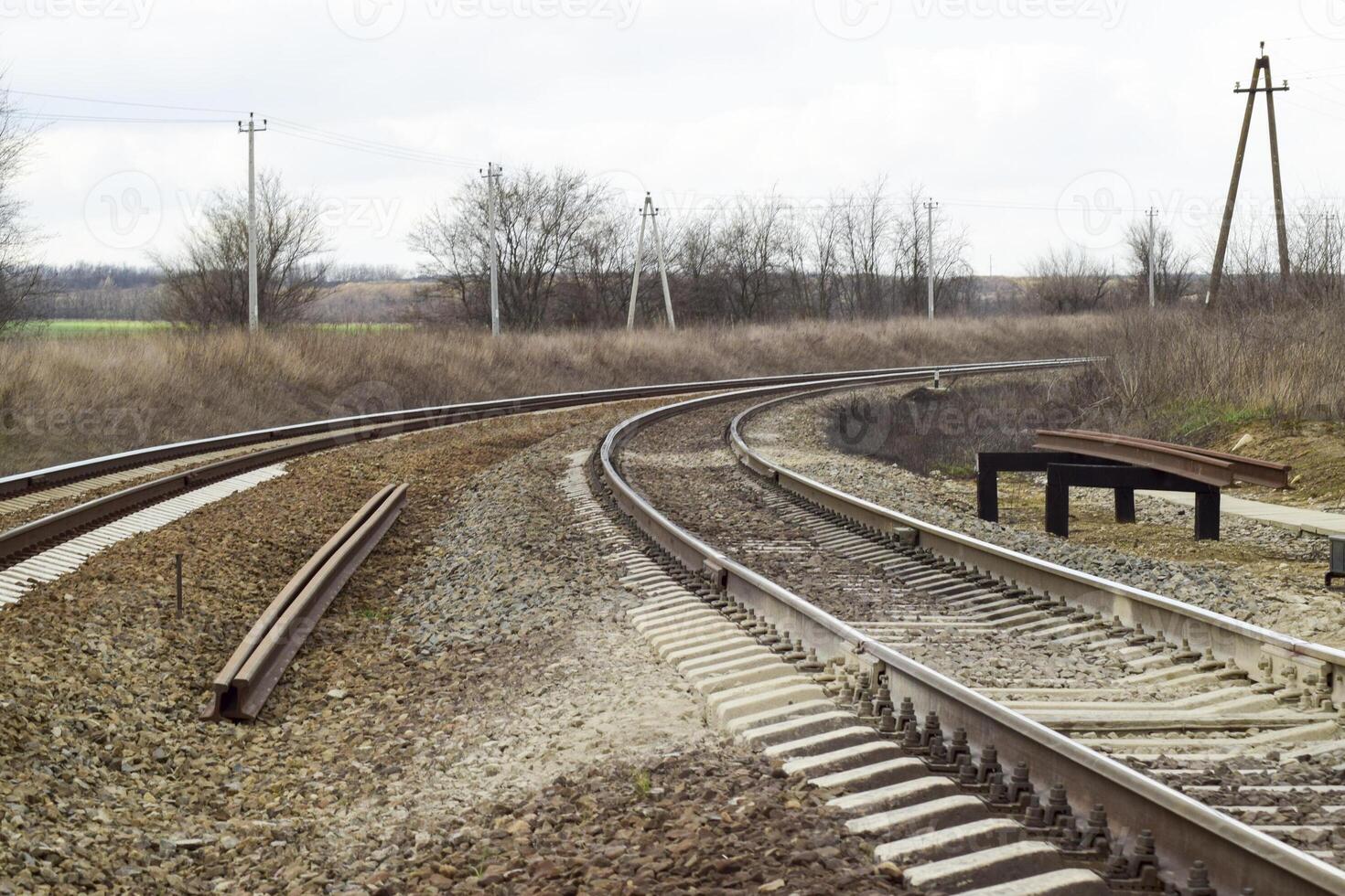 Railways. Railway for trains. Steel rails. photo