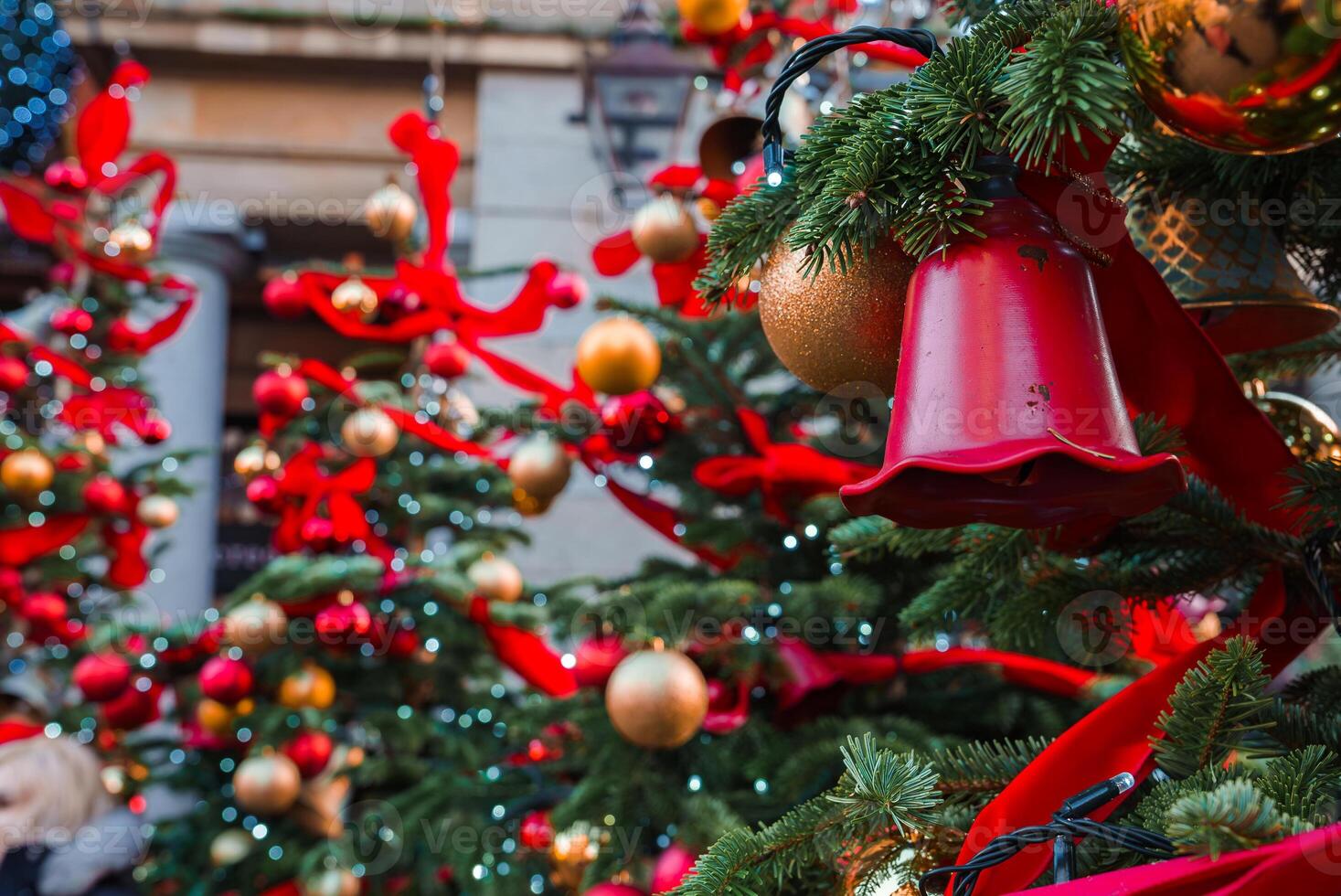 CloseUp View of Classic Christmas Tree Ornaments in London, United Kingdom photo