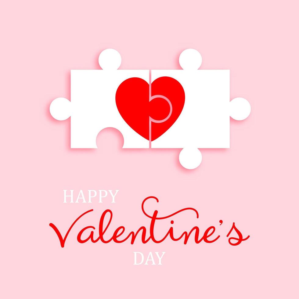 Happy Valentine's Day background with connecting puzzle pieces and heart vector