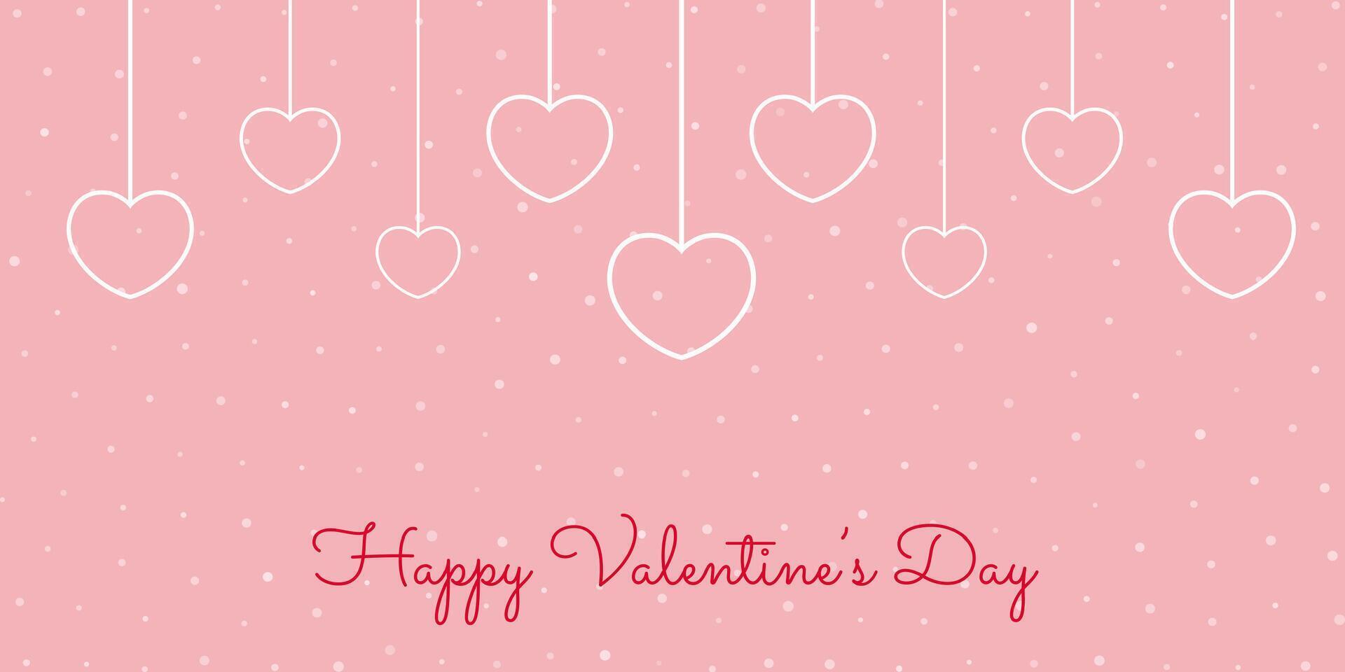 Valentines Day banner with hanging hearts design vector