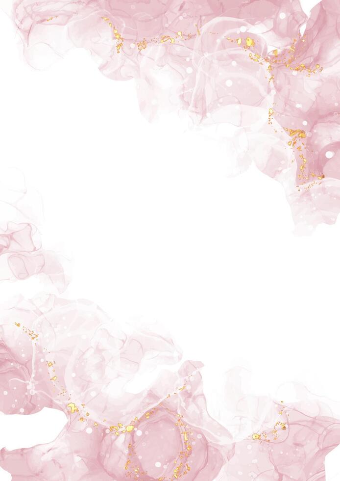 elegant pastel pink alcohol ink background with gold glitter elements vector