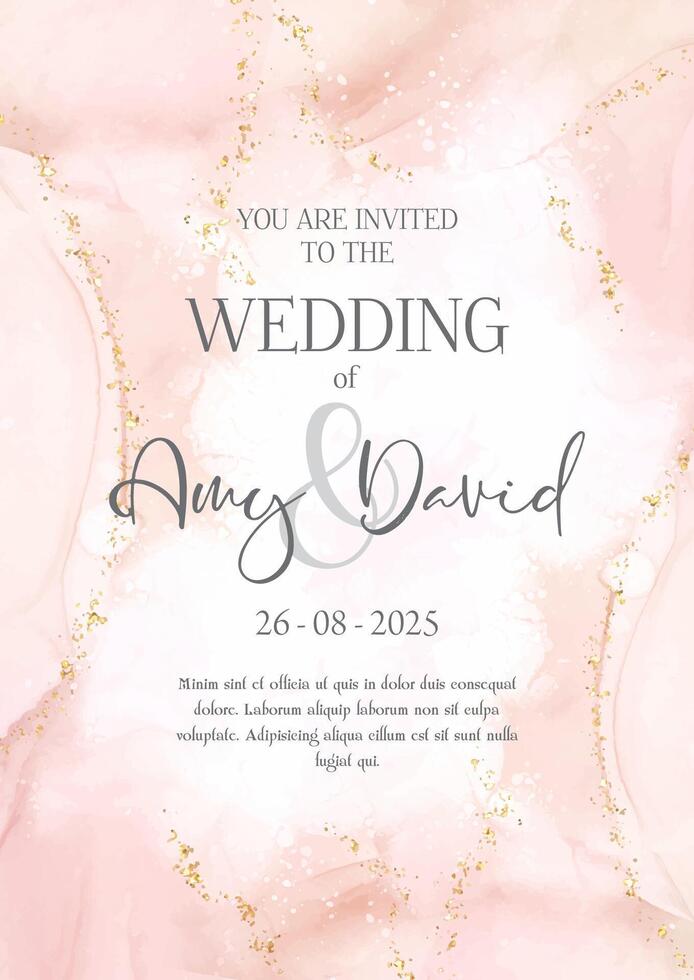 Decorative wedding invitation design with hand painted alcohol ink design vector