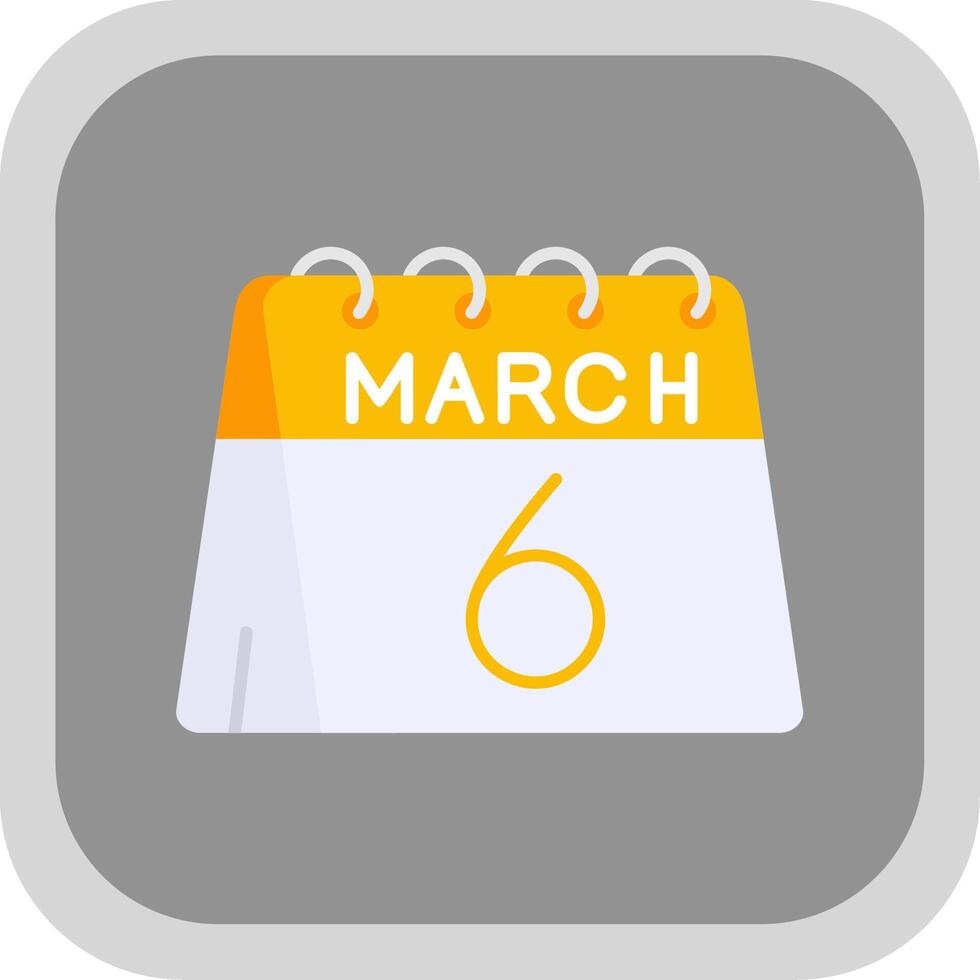 6th of March Flat Round Corner Icon vector