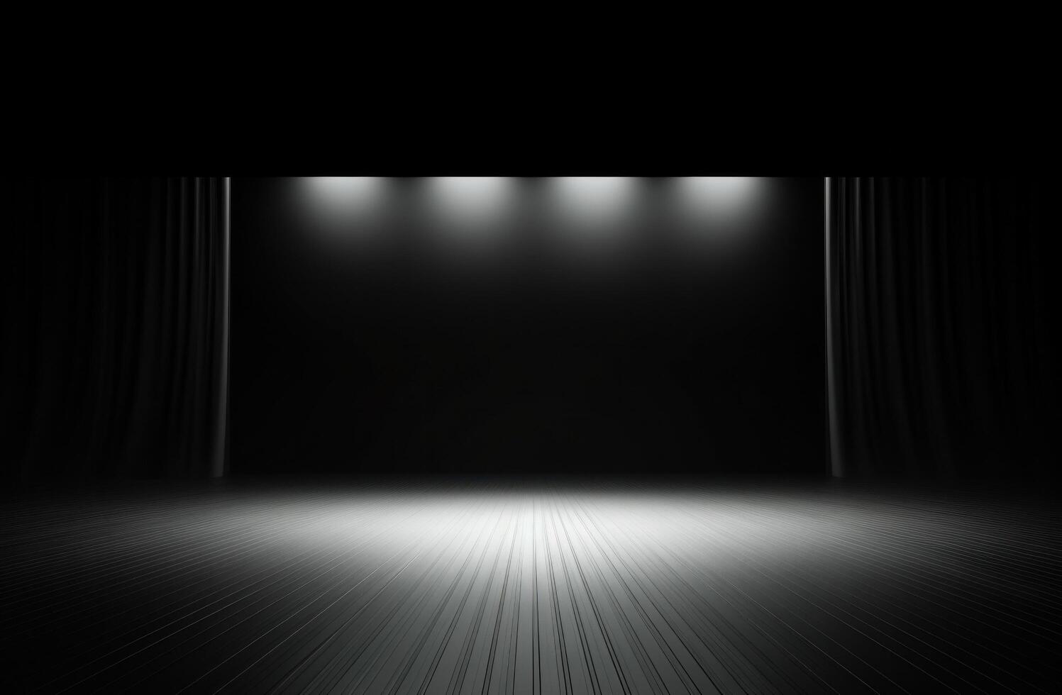 AI generated an empty white stage stands against the spotlight. photo