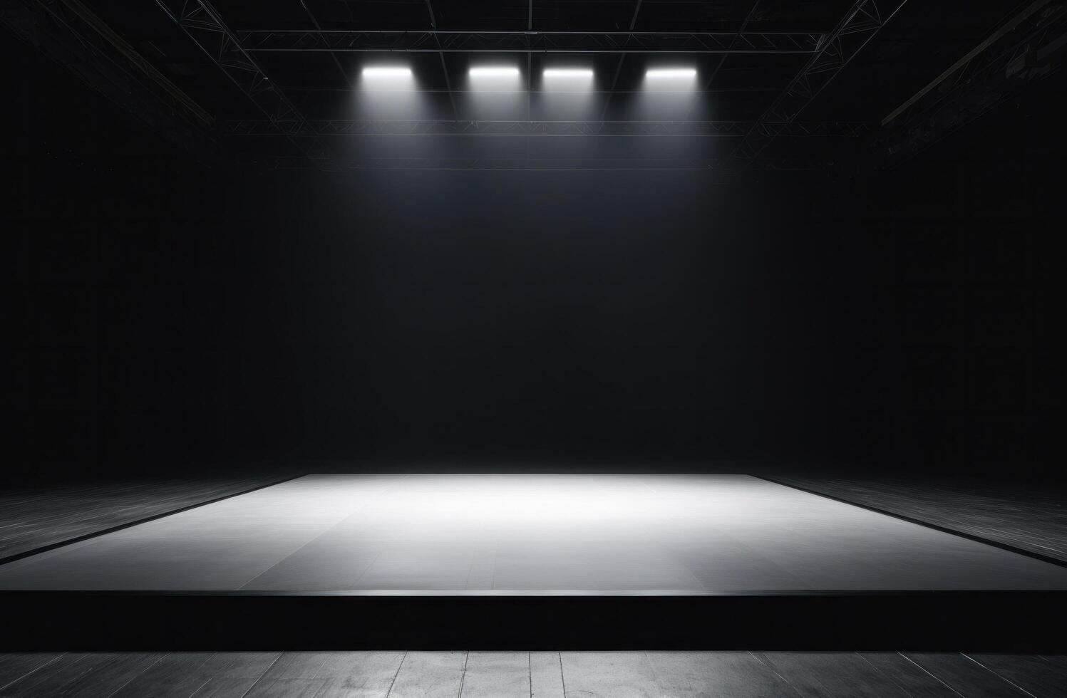 AI generated an empty white stage stands against the spotlight. photo
