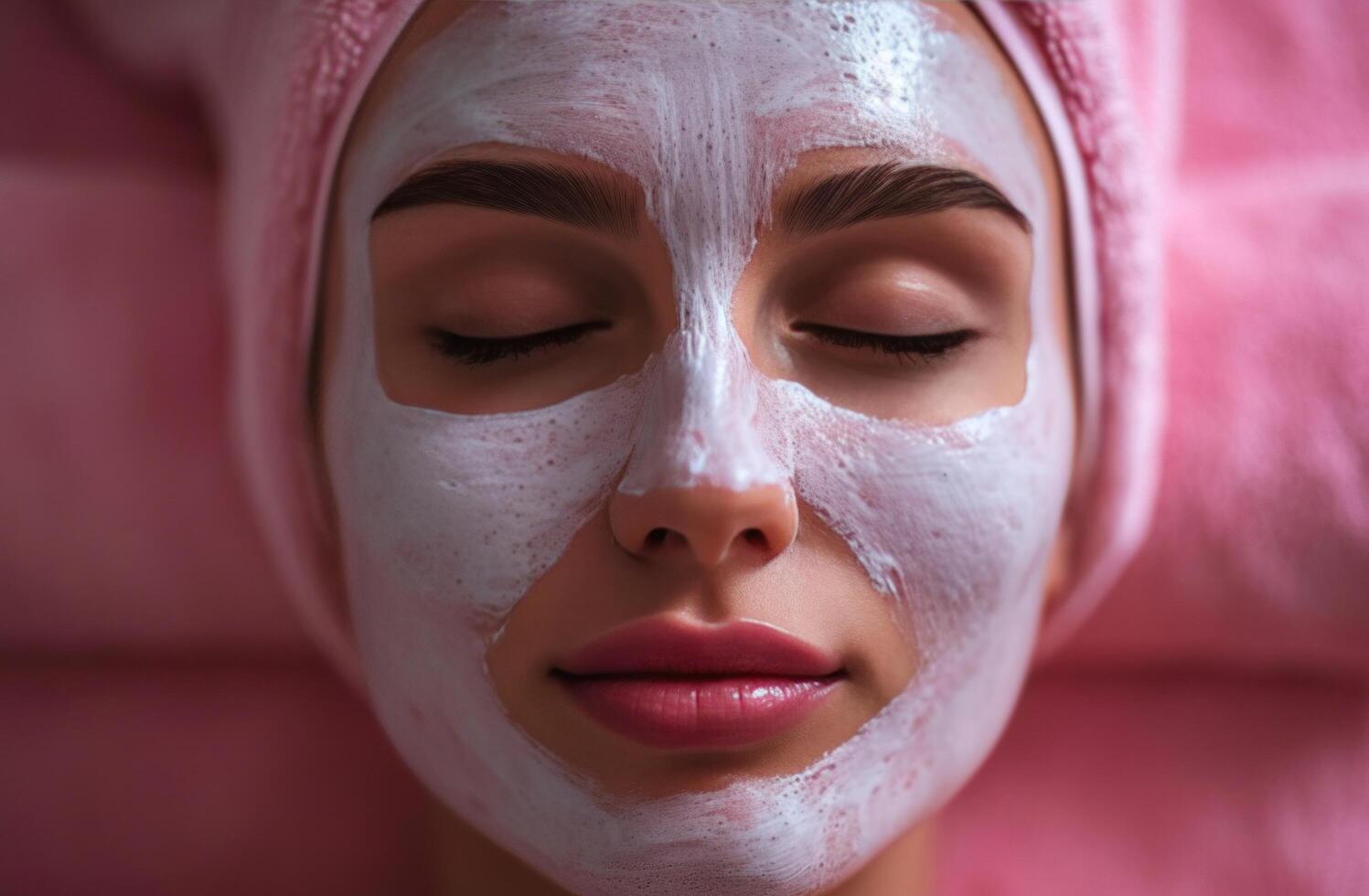 AI generated face mask treatments beauty spa with a woman receiving facial. photo