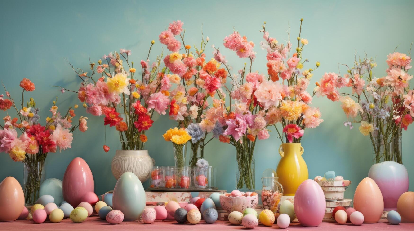 AI generated Blossoms in full bloom, paired with Easter elements, offering a picturesque canvas for promotional brilliance photo
