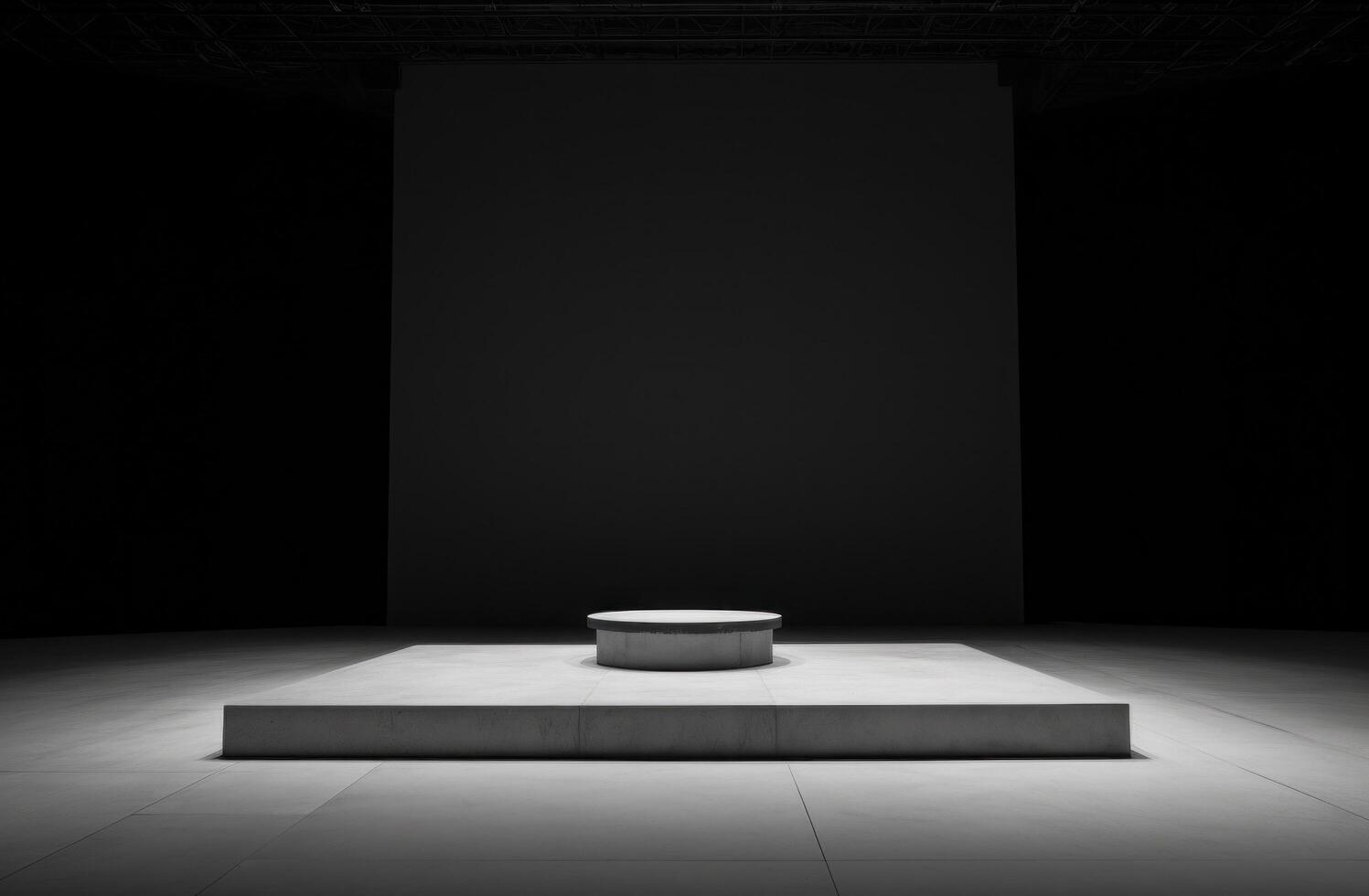 AI generated one platform on a white stage with spotlights in the background. photo