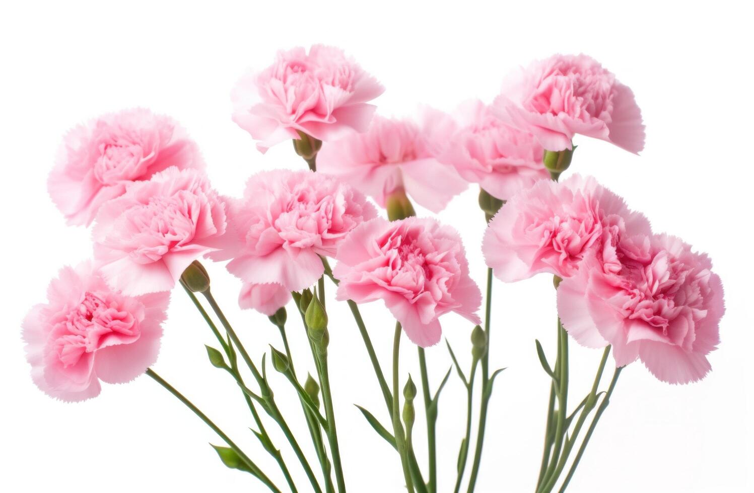 AI generated pink carnations arranged on a white background. photo