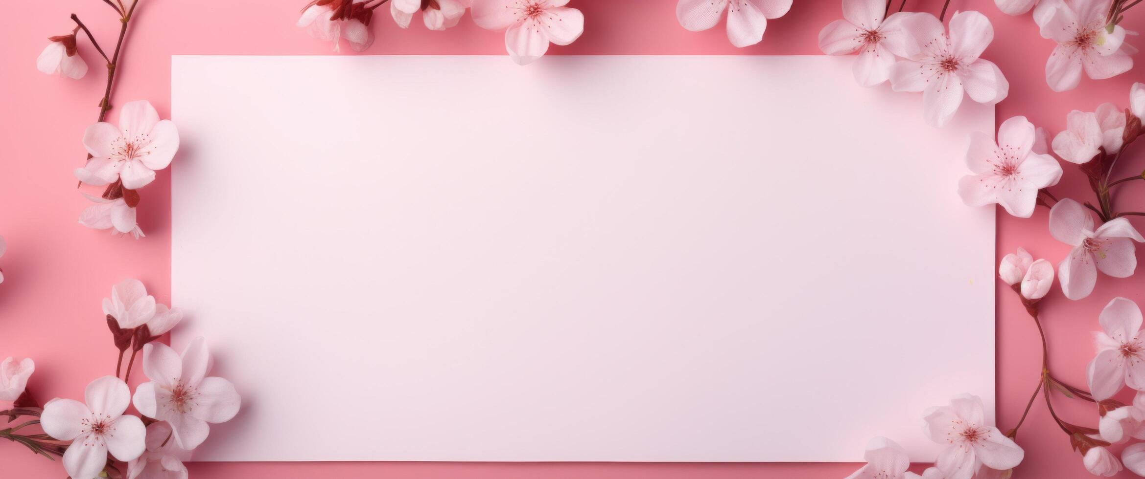 AI generated pink flower frame on white background roses. photo
