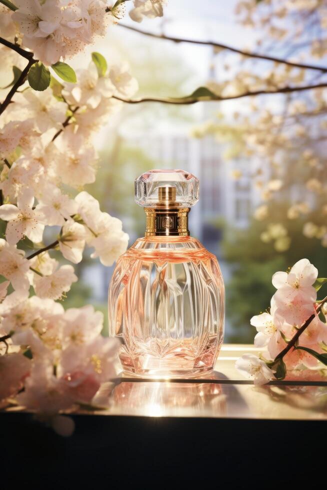 AI generated Radiant sunlight illuminates the scene, highlighting the allure of spring for promotional brilliance. photo