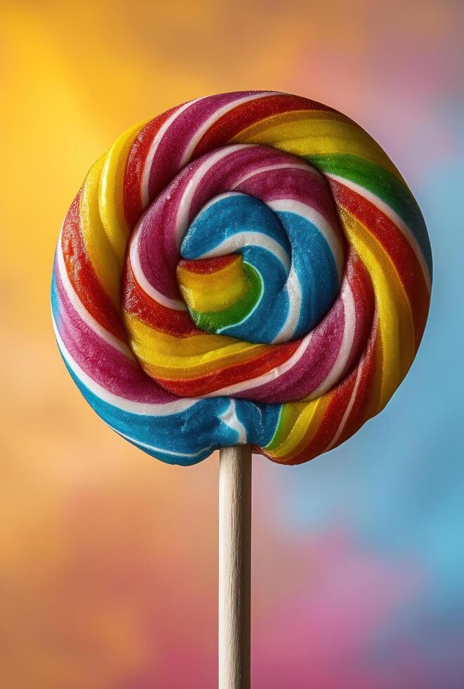 AI generated a colorful lolipop on a stick and white background photo