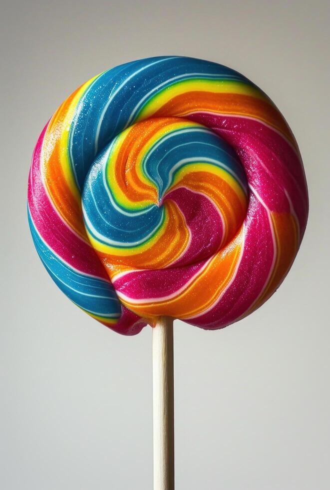 AI generated a colorful lolipop on a stick and white background photo