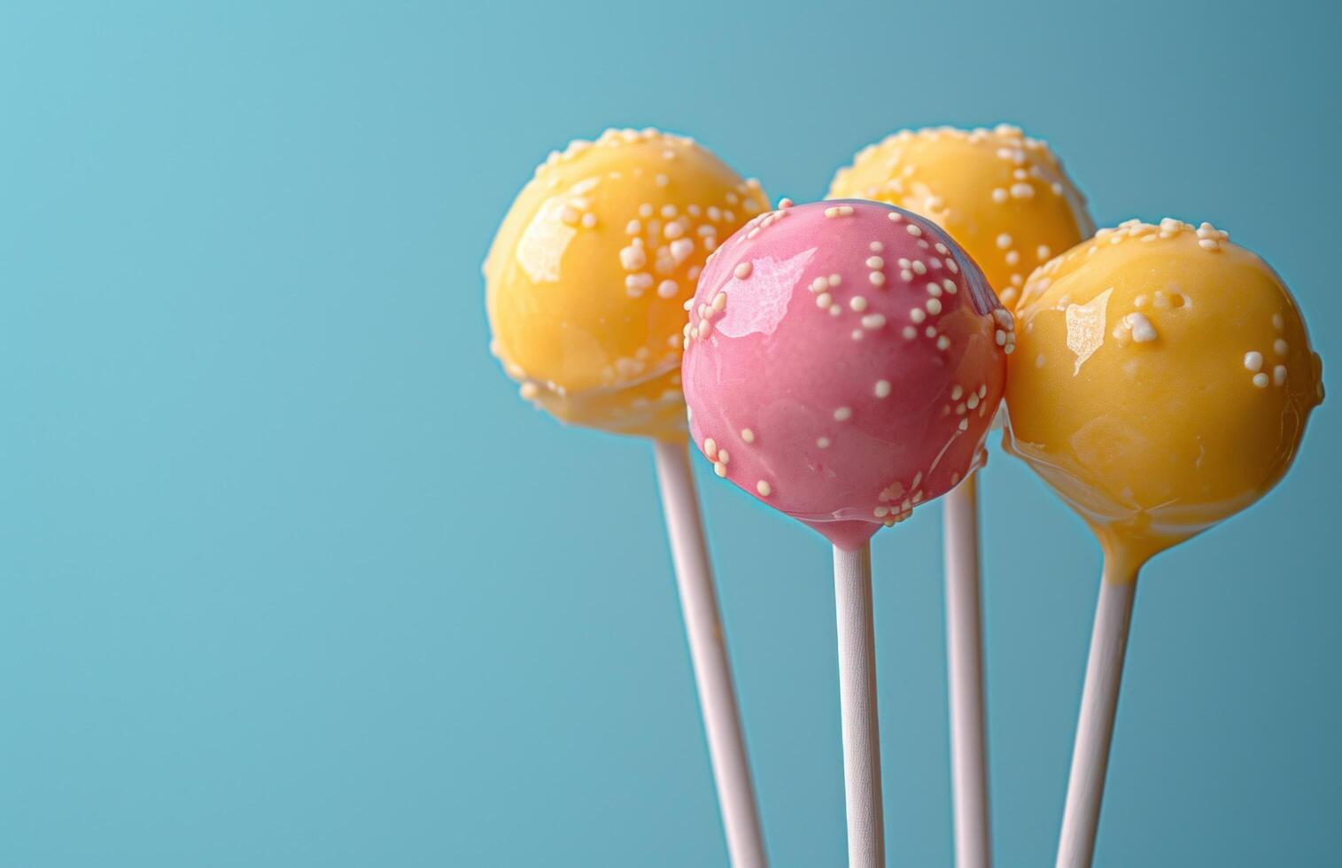 AI generated easter lollipops in pastel pink and yellow that is on a blue background photo