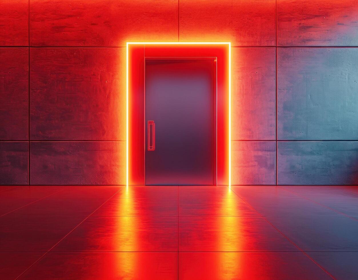 AI generated exit door in an empty room photo