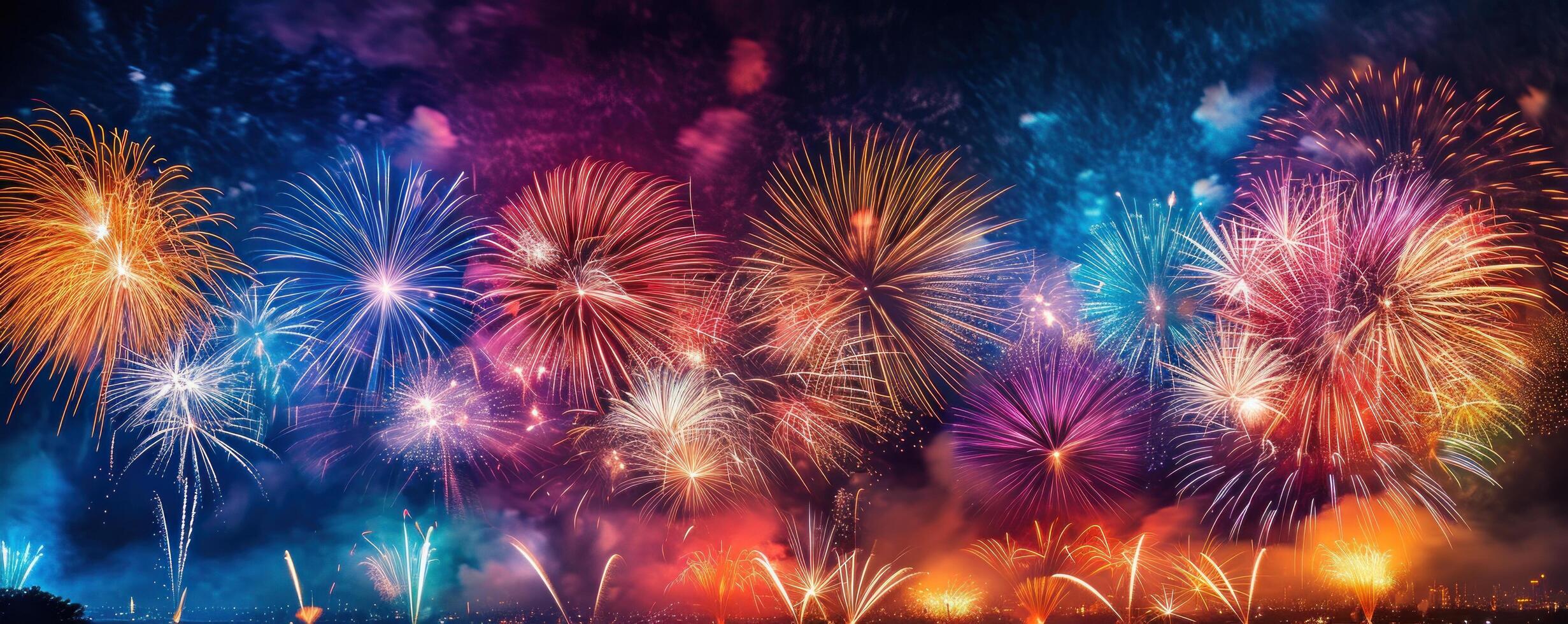 AI generated a colorful display of fireworks on a night sky photo