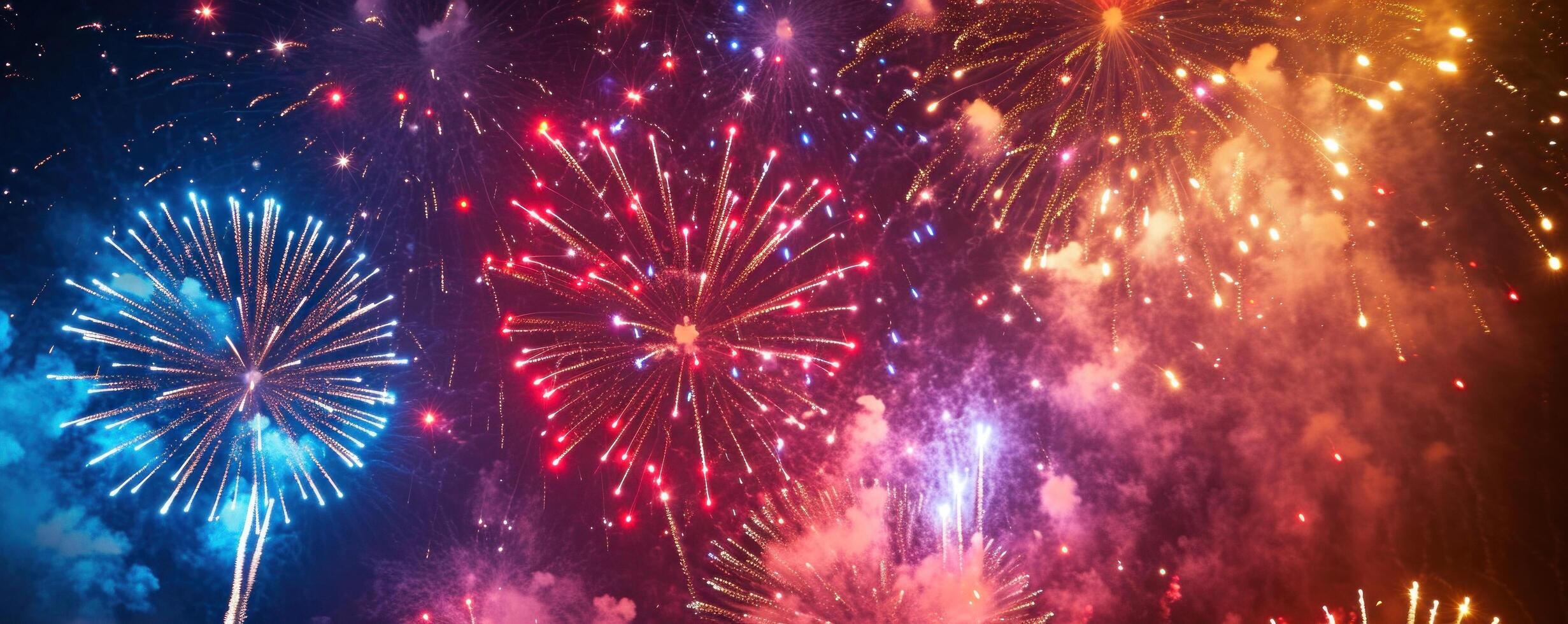 AI generated fireworks in the sky with many colored and bright lights photo