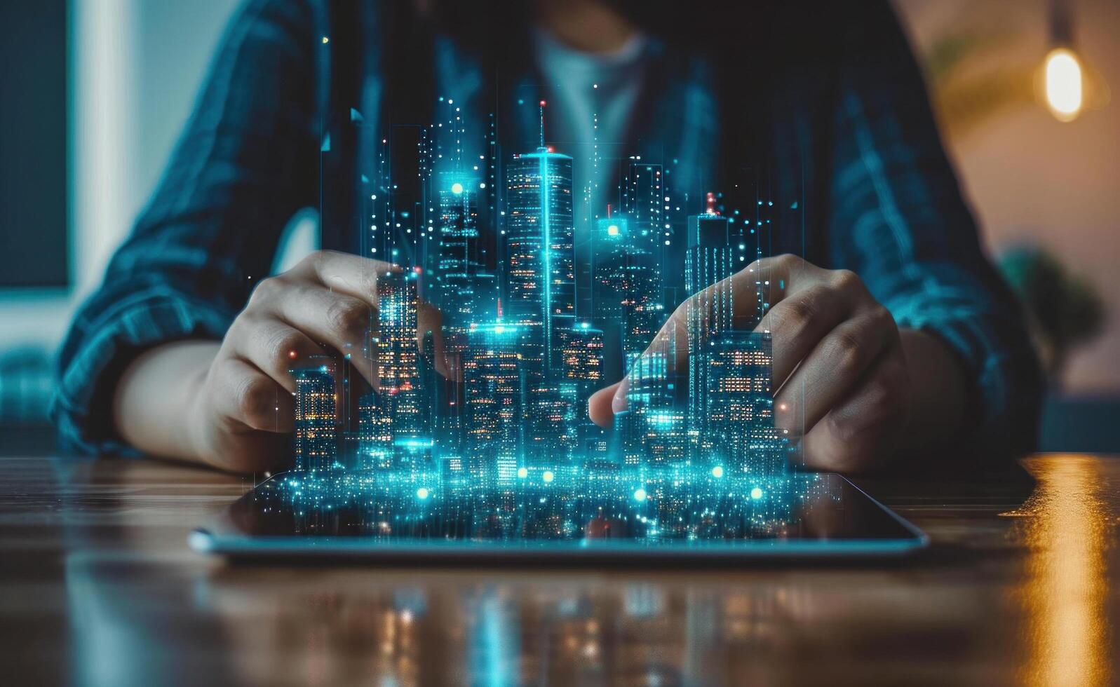 AI generated investor working on tablet screen photo