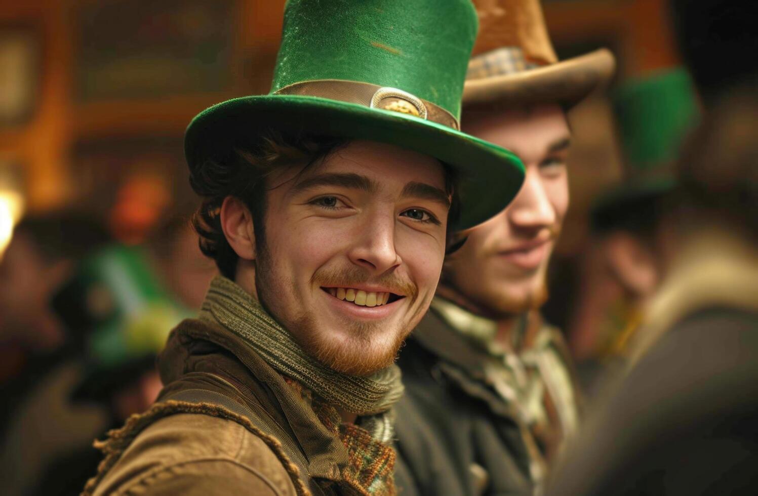 AI generated men in green and brown hats at an st patrick's day party photo