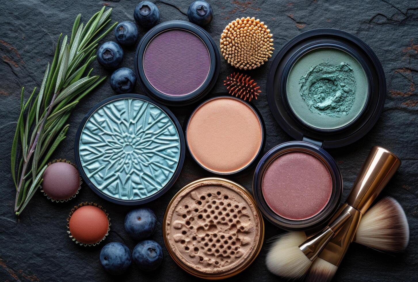 AI generated an assortment of makeup items including brush, stippling and blush photo