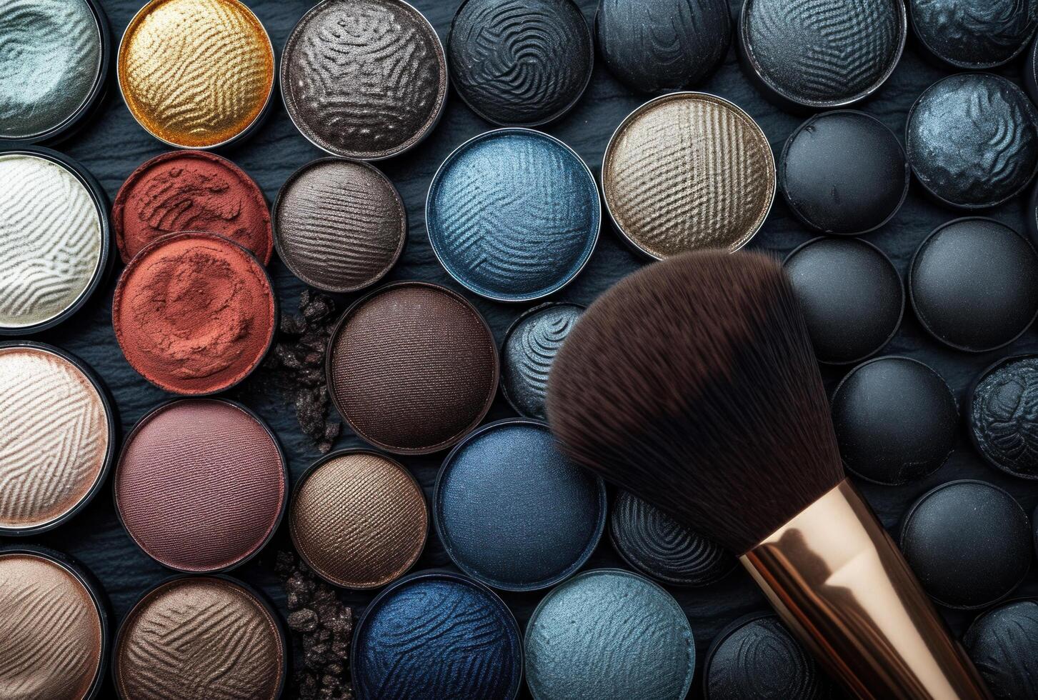 AI generated an assortment of makeup items including brush, stippling and blush photo