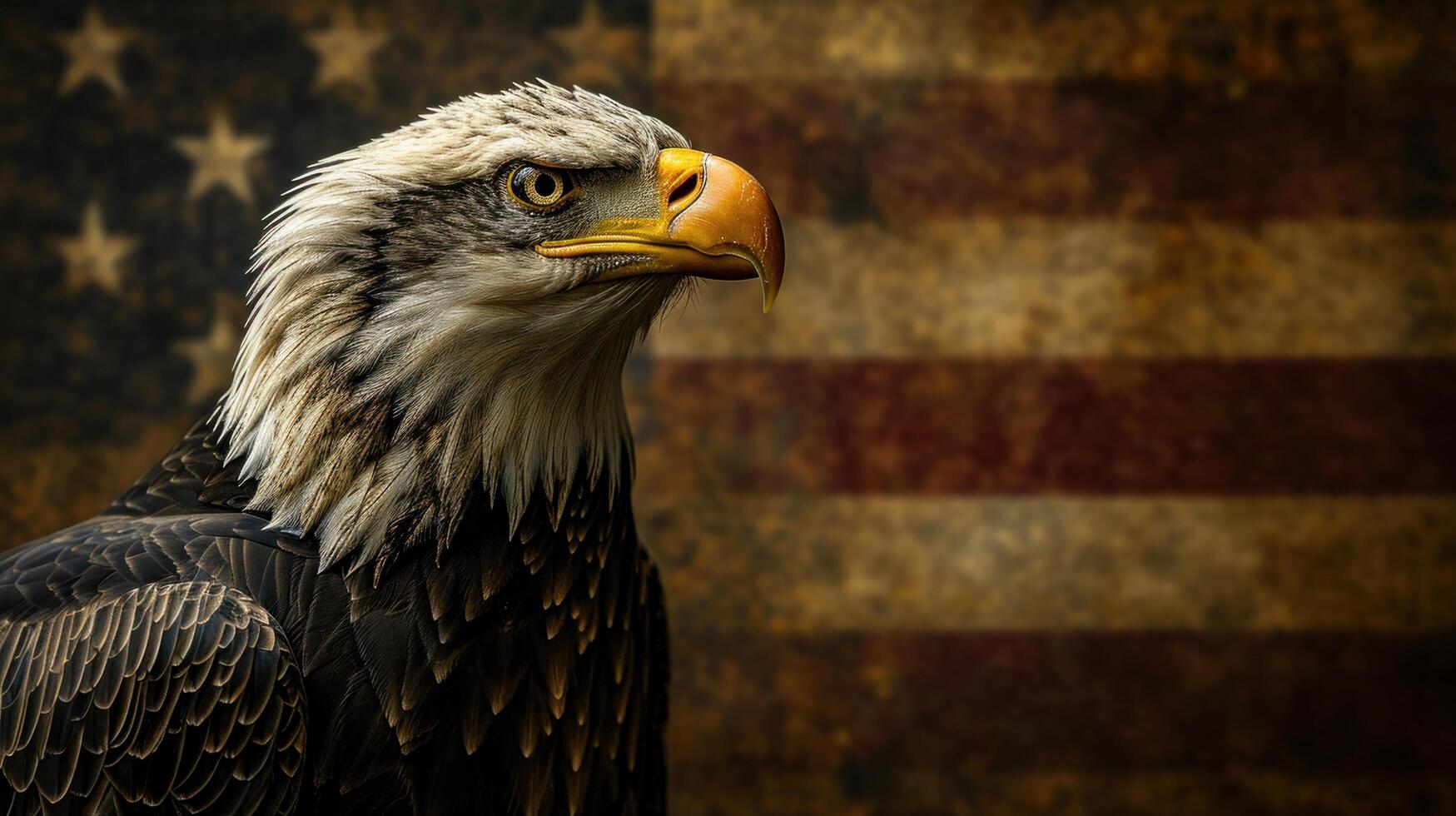 AI generated an eagle is standing near an american flag photo