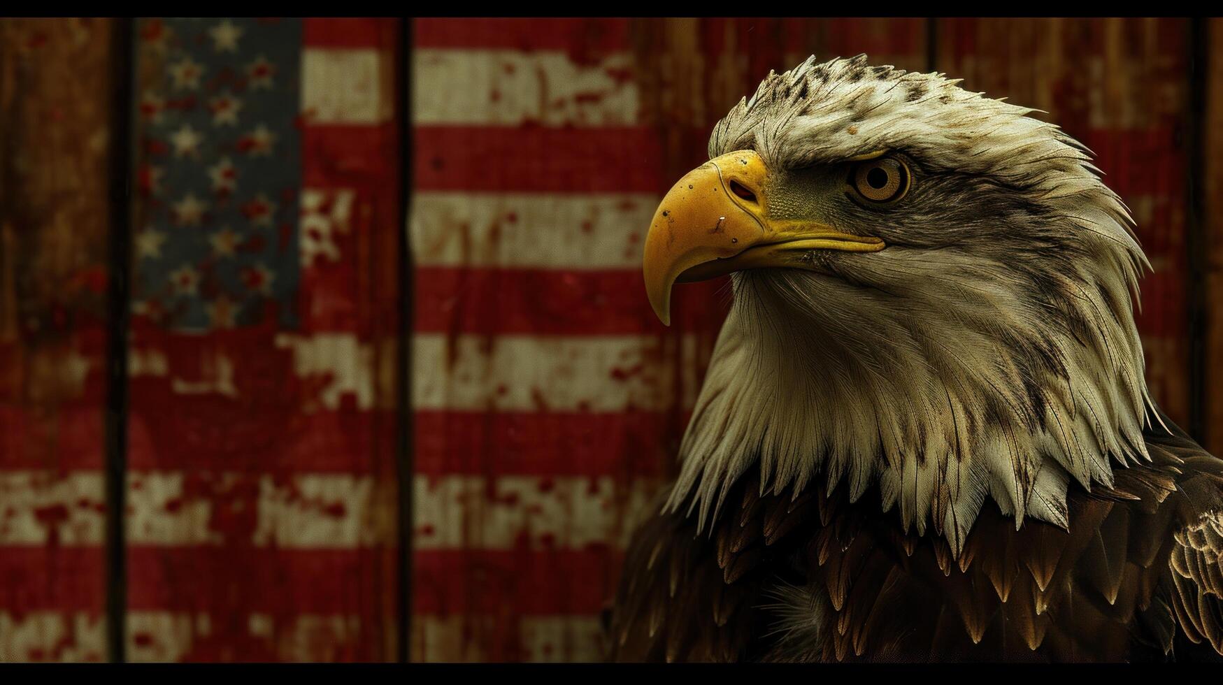 AI generated an eagle is standing next to the american flag photo