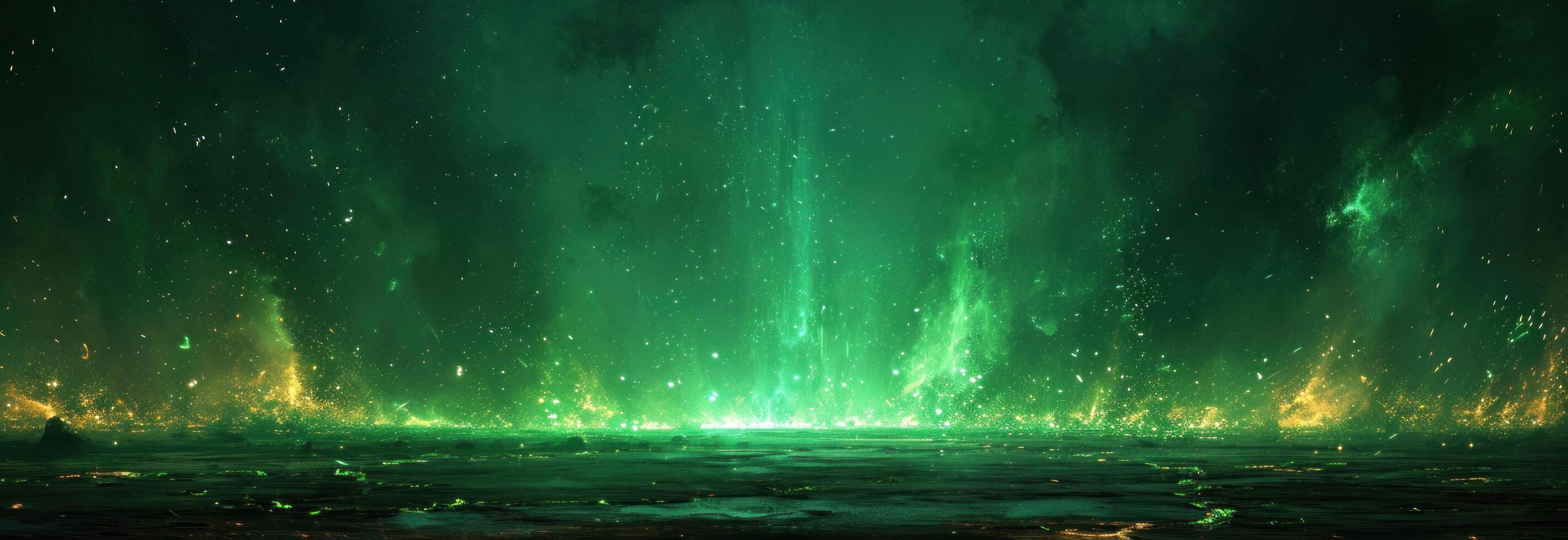 AI generated green light and fireworks in the sky photo