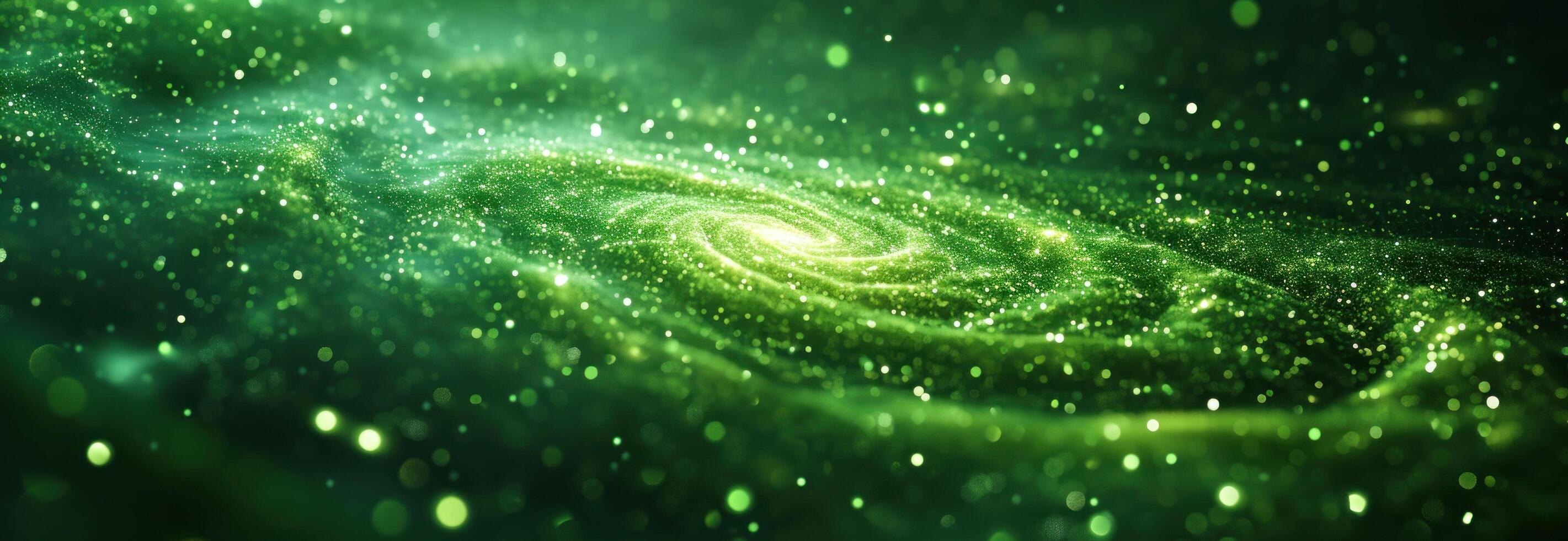 AI generated green swirls surrounded by other green particles photo