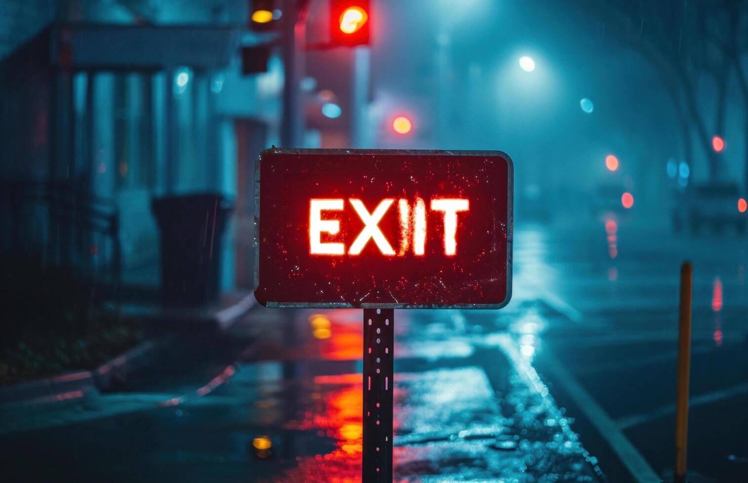 AI generated an exit sign at a parking lot photo