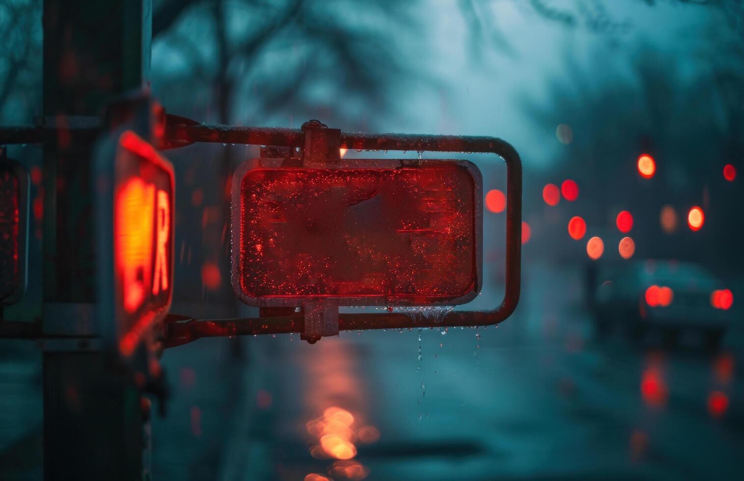 AI generated exit sign at sunset during a storm exit photo