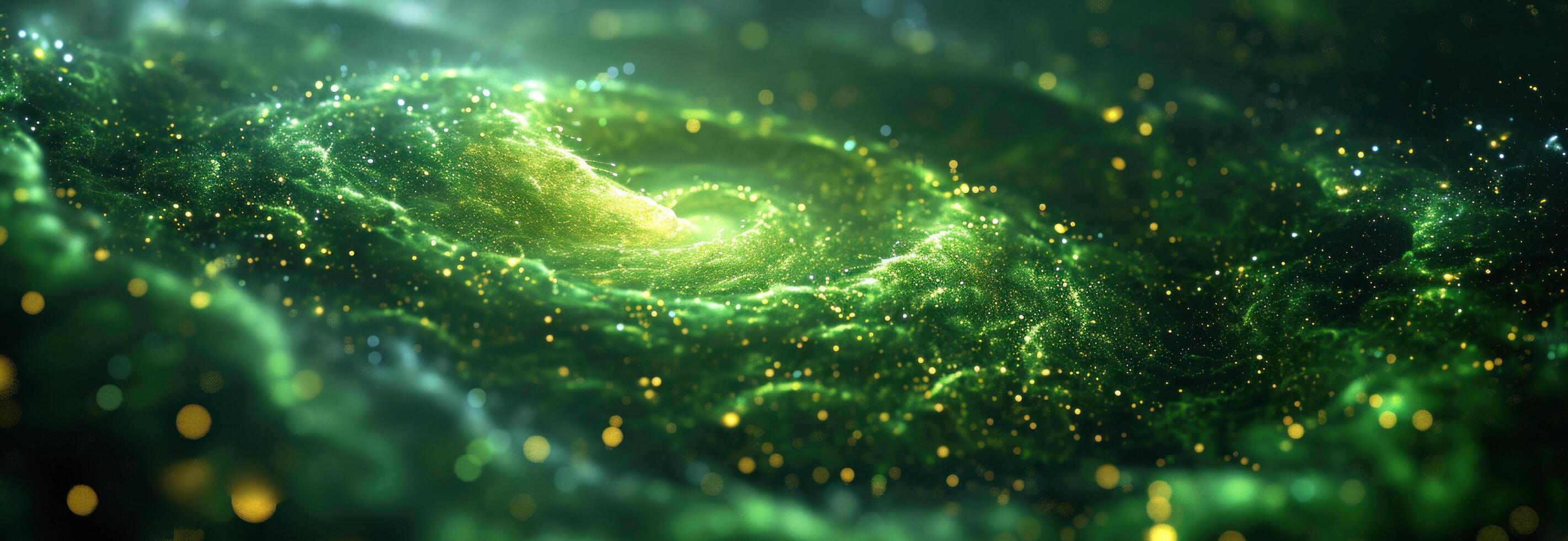 AI generated green swirls surrounded by other green particles photo