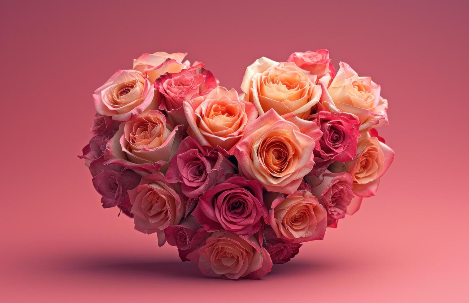 ai generado rosas arreglado dentro un corazón en esta rosado antecedentes foto