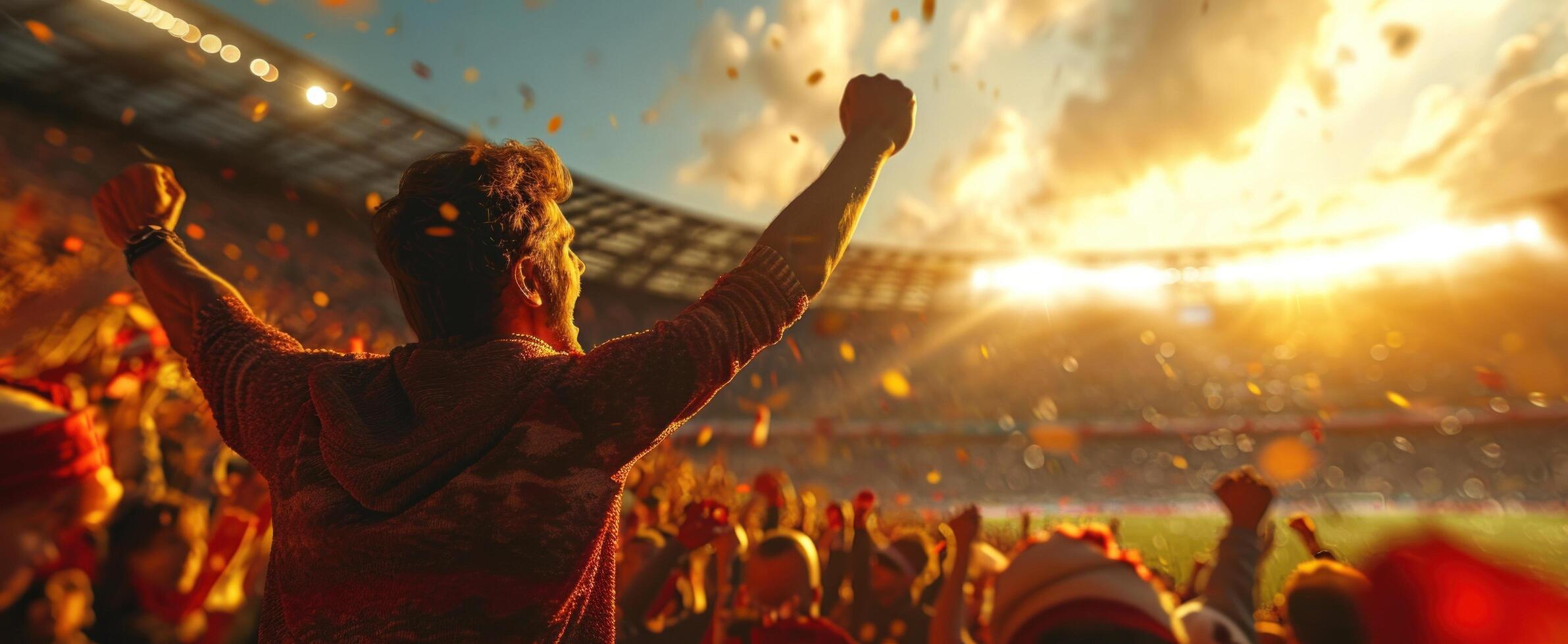 AI generated a soccer fans holding fists at a stadium photo