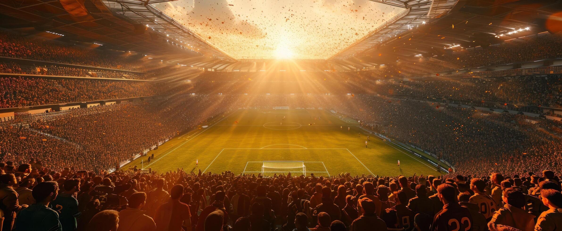 AI generated fans at soccer stadium in the evening photo