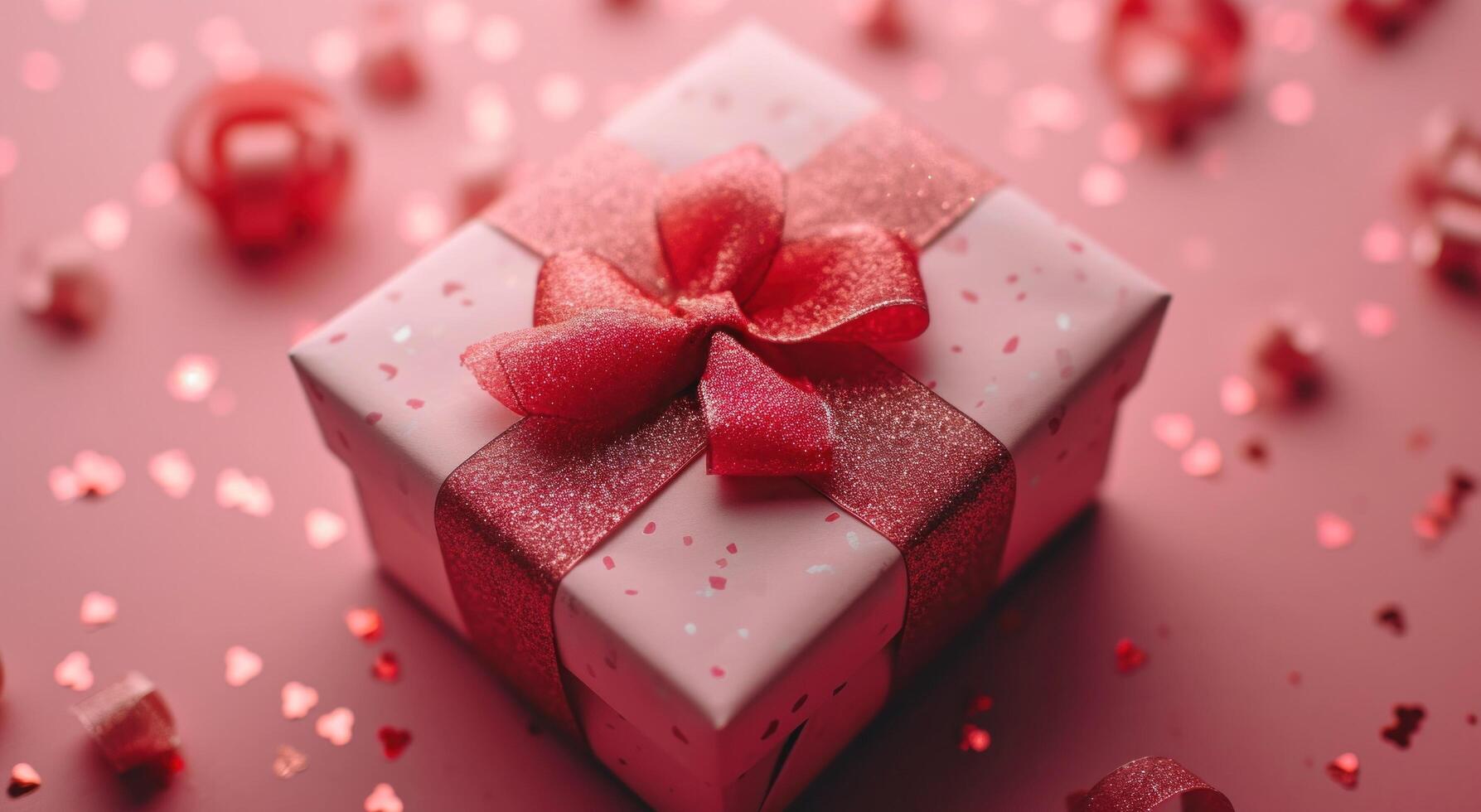 AI generated red gift box against pink background valentines day photo