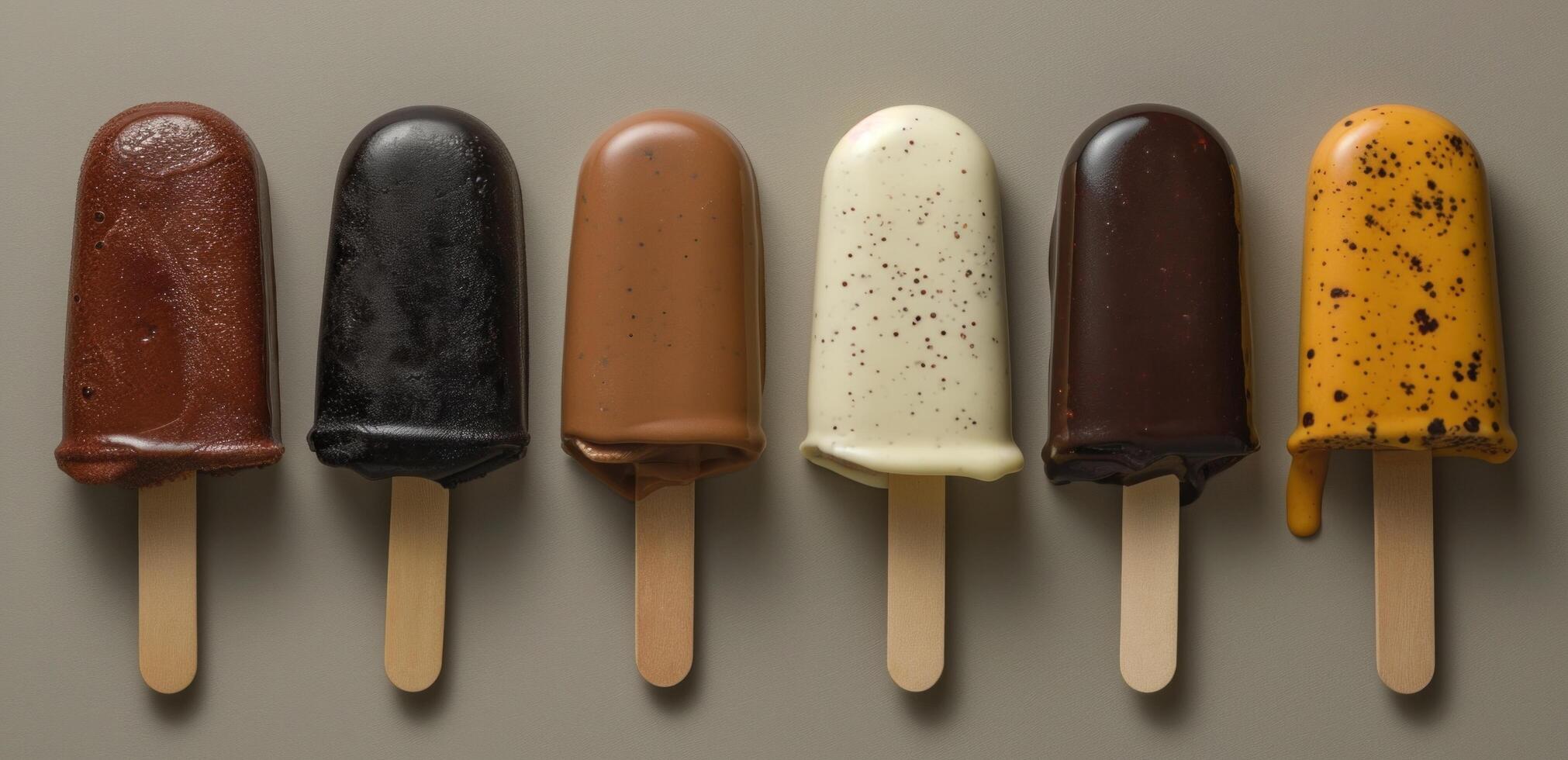AI generated five different colored ice cream sticks on sticks photo