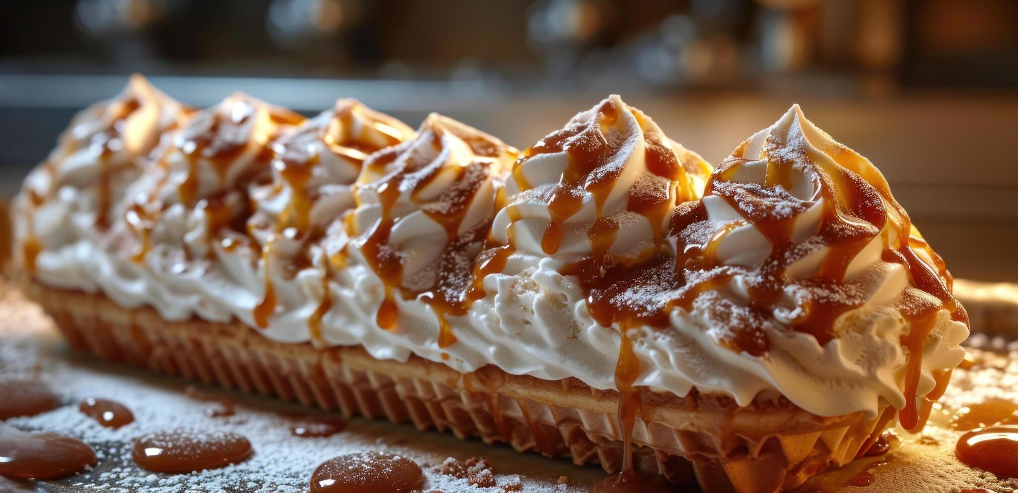 AI generated a cake and chocolate ice cream with caramel photo